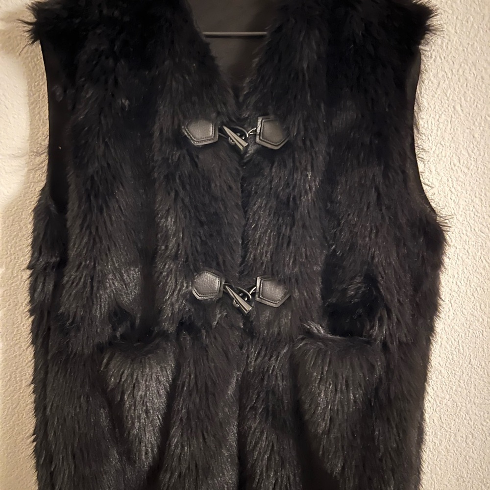 Black Faux Fur Vest with Toggle Closures